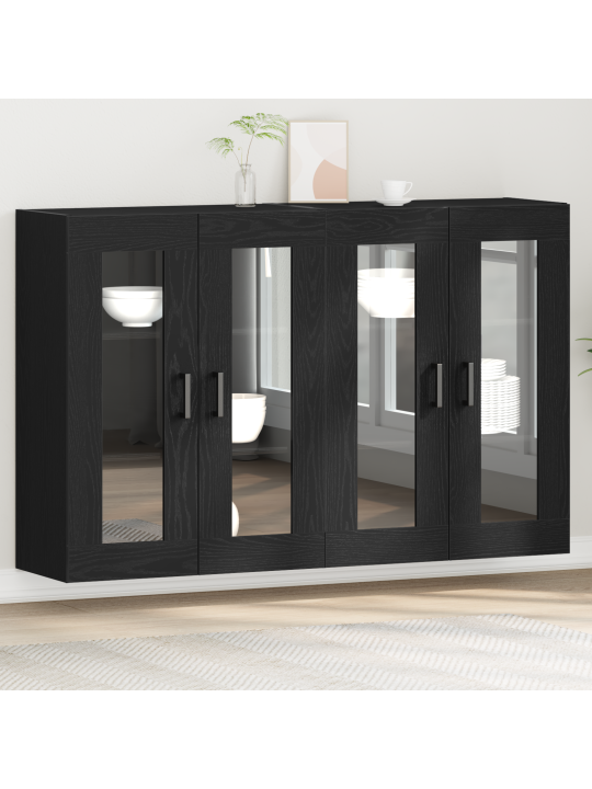 Sienas uzstādāmie skapji 2 gabali melns ozols 69,5x34x90 cm inženierijas koks