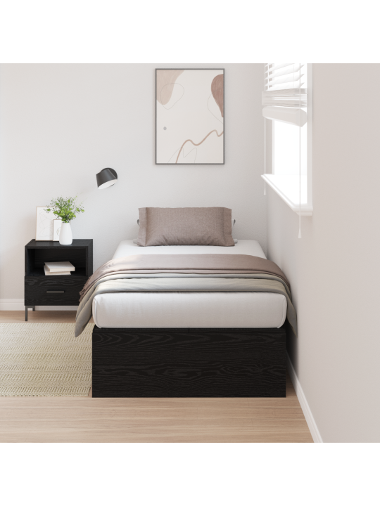 Uzglabāšanas gultas rāmī melns ozols 75x190 cm inženierijas koks