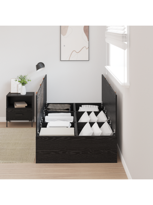 Uzglabāšanas gultas rāmī melns ozols 75x190 cm inženierijas koks