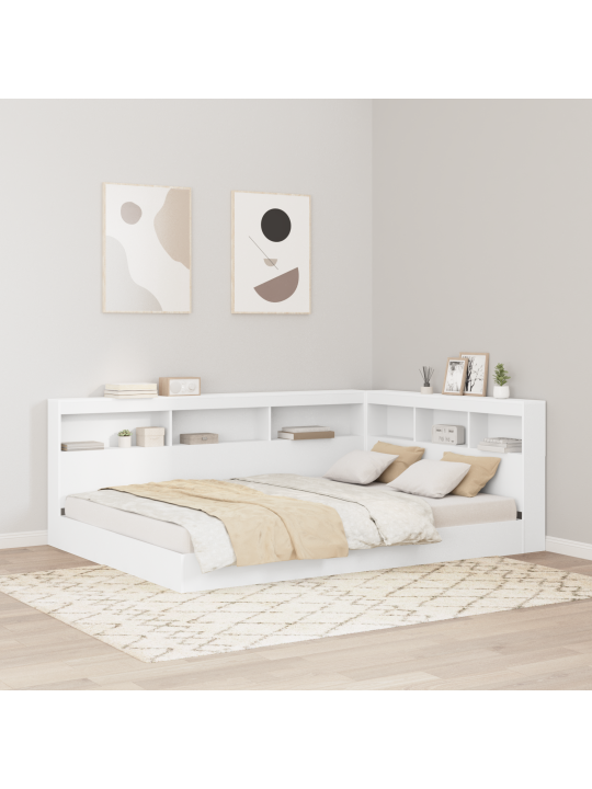 Grāmatplauktu gulta balta 150x200 cm inženierijas koks