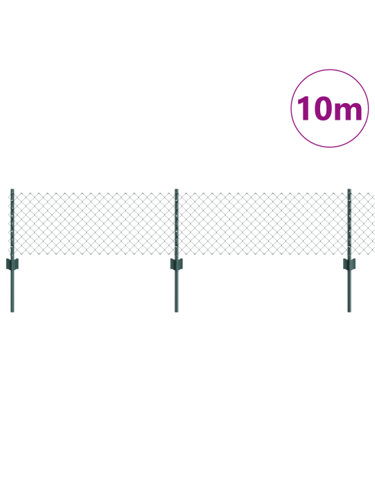 Ķēdes sieta žogs ar 10 u stabiem zaļā krāsā 0.4x10 m tērauda