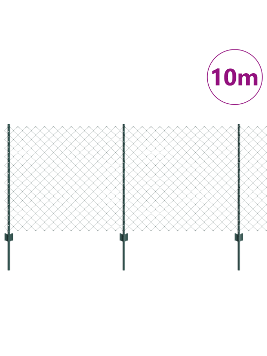 Ķēdes žogs ar 10 u stabiem zaļš 1x10 m tērauds