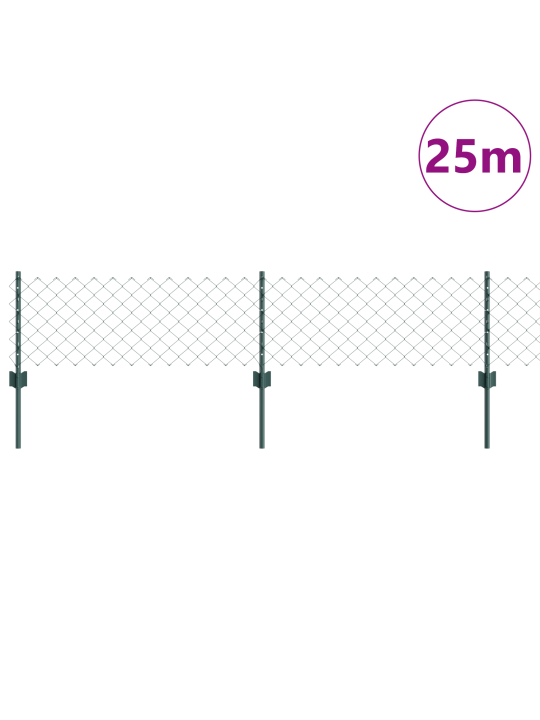 Ķēdes sēta ar 22 u stabiem zaļā krāsā 0.4x25 m tērauds