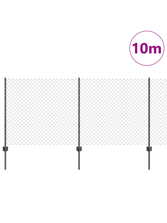 Ķēdes saites žogs ar 20 u stabiem pelēks 1x10 m tērauds