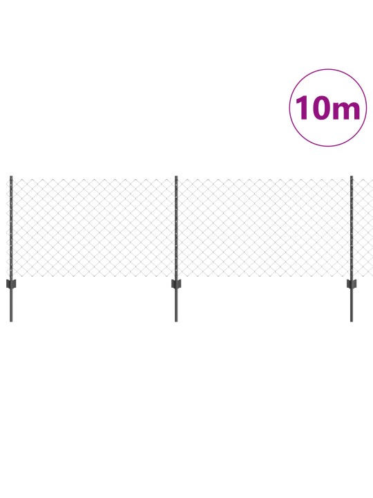Dzelzceļa žogs ar 10 u stabiem pelēks 0.8x10 m tērauds