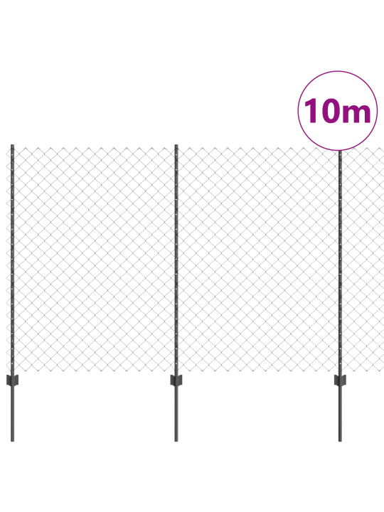 Ķēdes žogs ar 20 u stabiem pelēks 1.5x10 m tērauds