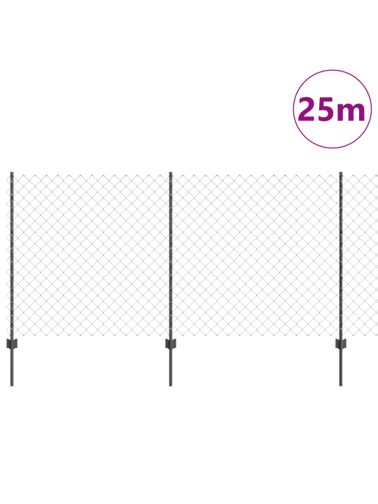 Ķēdes žogs ar 44 u stabiem pelēks 1.2x25 m tērauds