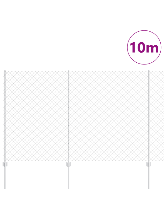 Ķēdes saites žogs ar 20 u stabiem sudraba 1.5x10 m tērauda
