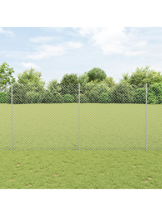 Ķēdes posmu žogs ar 20 u stabiem sudrabbaltā 1.6x10 m tērauda