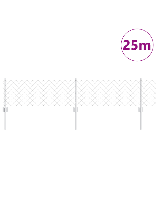 Cauruļu žogs ar 22 cinkotiem stabiem sudraba 0.4x25 m tērauds