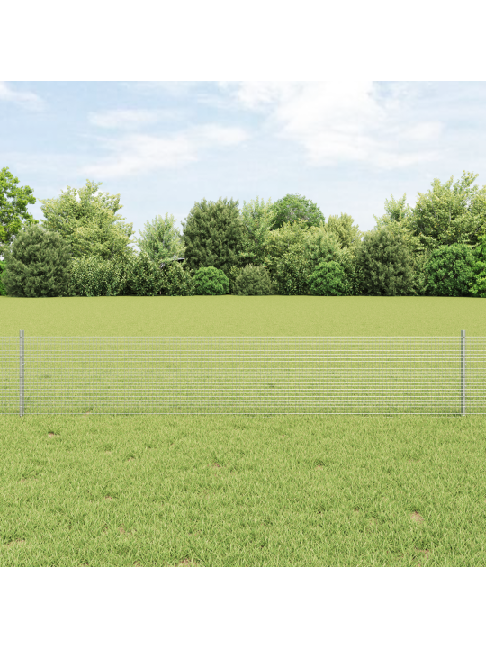 Metinātais stieņu žogs ar 11 u stabiem sudrabs 0.4x25 m tērauds