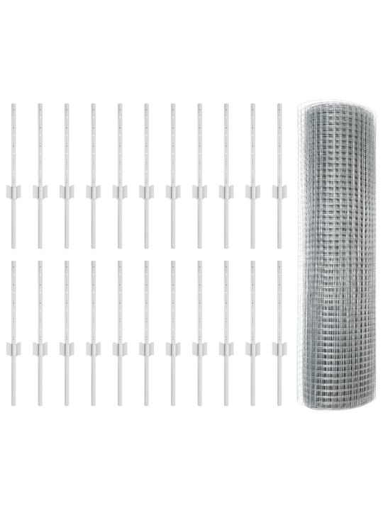 Metinātā stieples žogs ar 22 u stabiem sudraba 0.4x50 m tērauds