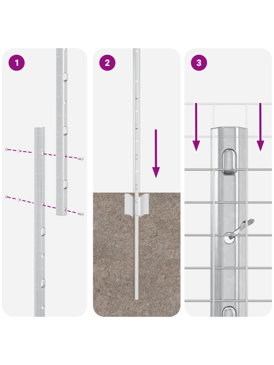 Metināts stieples žogs ar 44 u stabiem sudrabs 1.4x50 m tērauds