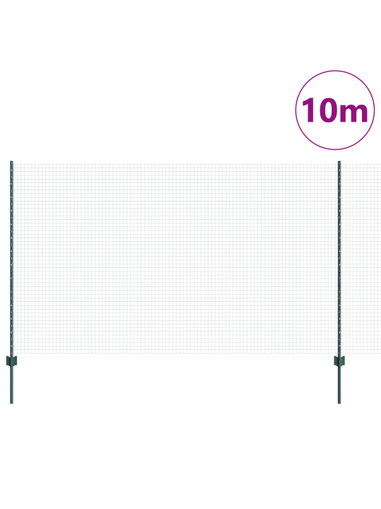 Metāla žogs ar 5 u stabiem, zaļš, 1.4x10 m, tērauds