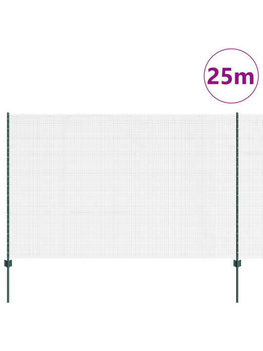 Saliekamais metāla žogs ar 11 u stabiem zaļš 1.5x25 m tērauds