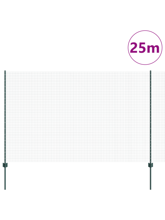 Metāla stieplu žogs ar 11 u stabiem zaļā 1.6x25 m tērauds