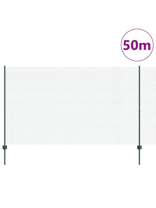 Metināta stieple žogs ar 22 u stabiem zaļš 1.4x50 m tērauds