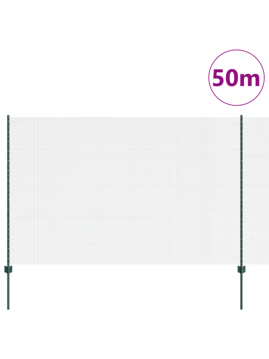 Metināta stieples sēta ar 22 u stabiem zaļā 1.5x50 m tērauda