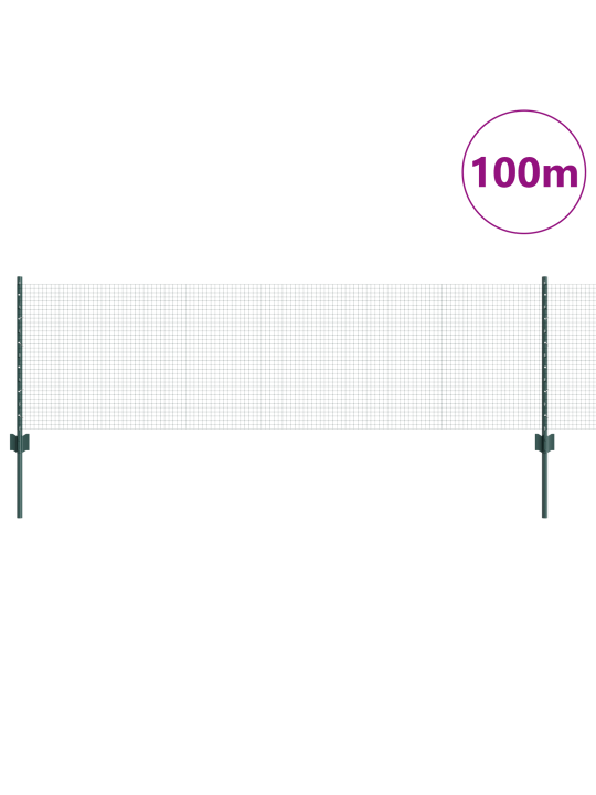 Metināta stieples žogs ar 44 u stabiem zaļā 0.6x100 m tērauda