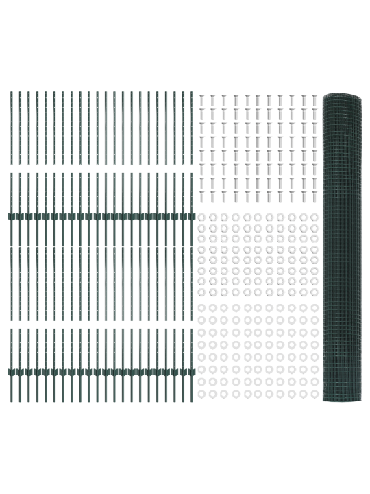 Metinātais stieples žogs ar 44 u stabiem, zaļš, 1x100 m, tērauds