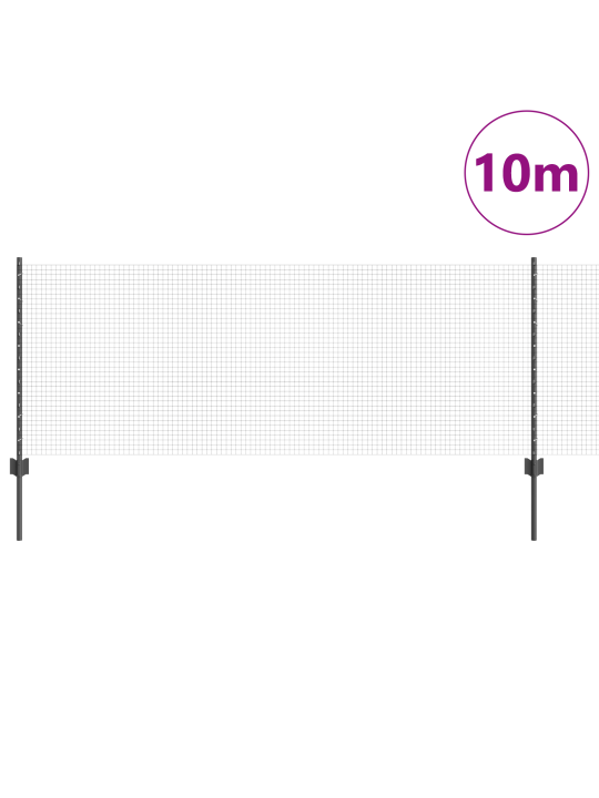 Metināta stieņu siena ar 5 u stabiem, pelēka, 0.8x10 m tērauda