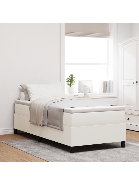 Box spring gulta ar matraci krēmkrāsas vienvietīgā korduroja auduma