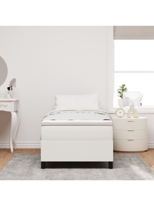 Box spring gulta ar matraci krēmkrāsas vienvietīgā korduroja auduma