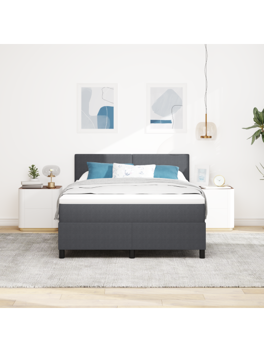 Kastīšu gulta ar matraci tumši pelēka 140x200 cm korduroja audums