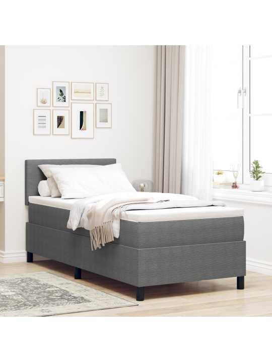 Kastītes atsperu gulta ar matraci & led gaismu pelēkā krāsā 90x200 cm korduroja audums