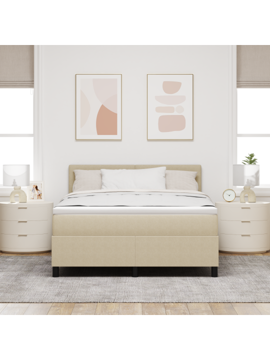 Nostātņu gulta ar matraci & led gaismu bēša 140x200 cm korduroja audumā