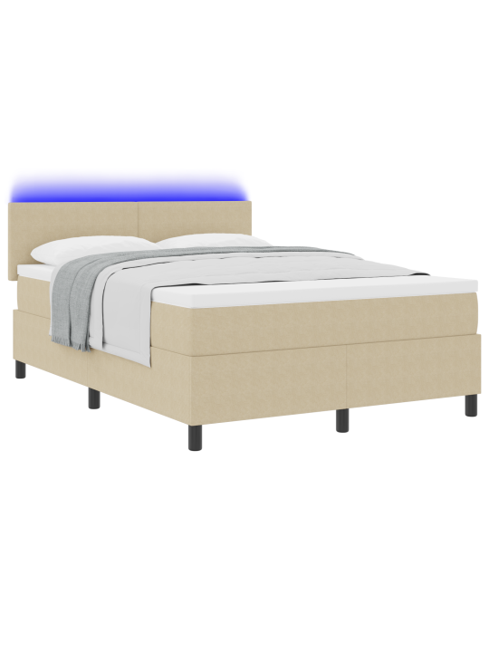 Nostātņu gulta ar matraci & led gaismu bēša 140x200 cm korduroja audumā