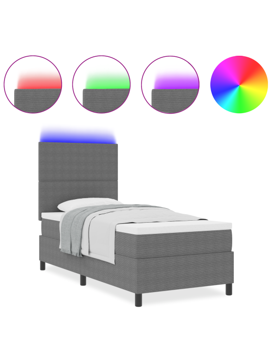 Gultas pamats ar matraci & led gaisma pelēkā 100x200 cm adas audumā