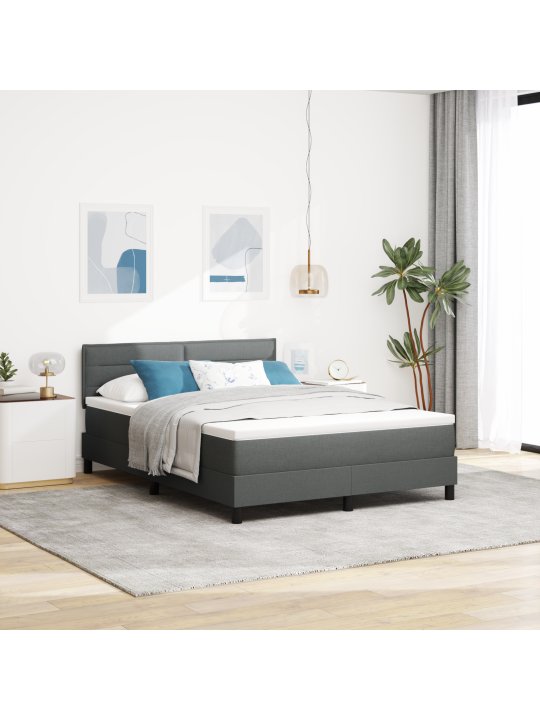 Tumši pelēka kaste pavasara gulta ar matraci 140x200 cm audums