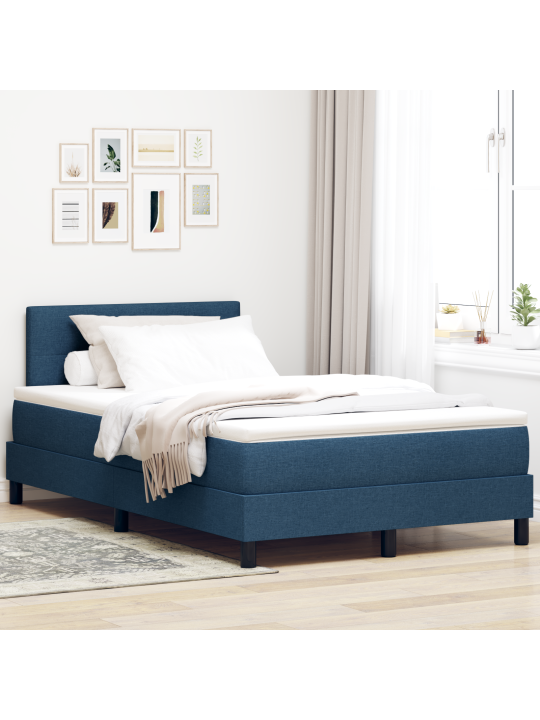 Box spring gulta ar matraci, tumši zila, 120x200 cm, audums