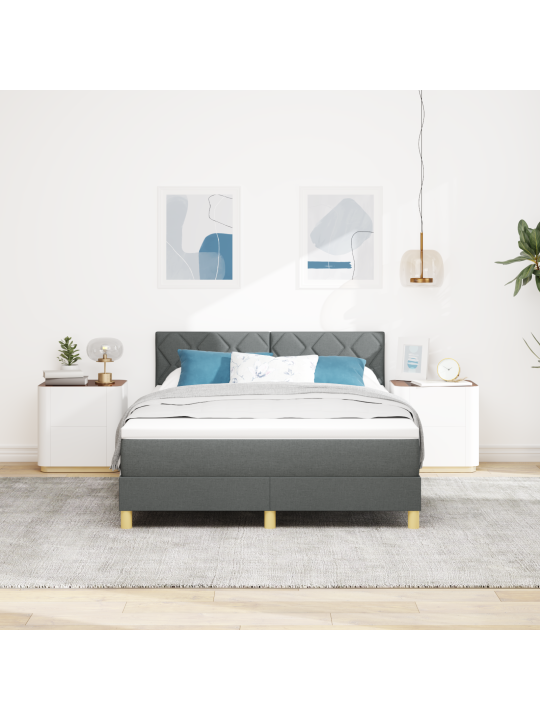 Kastītes gulta ar matraci tumši pelēka 160x200 cm audums