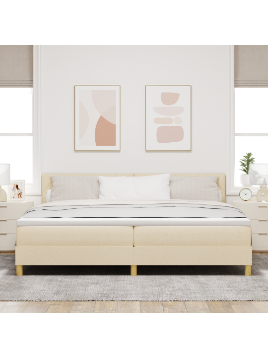 Kastē iebūvēts gultas rāmjis ar matraču krēmkrāsā 200x200 cm audumā