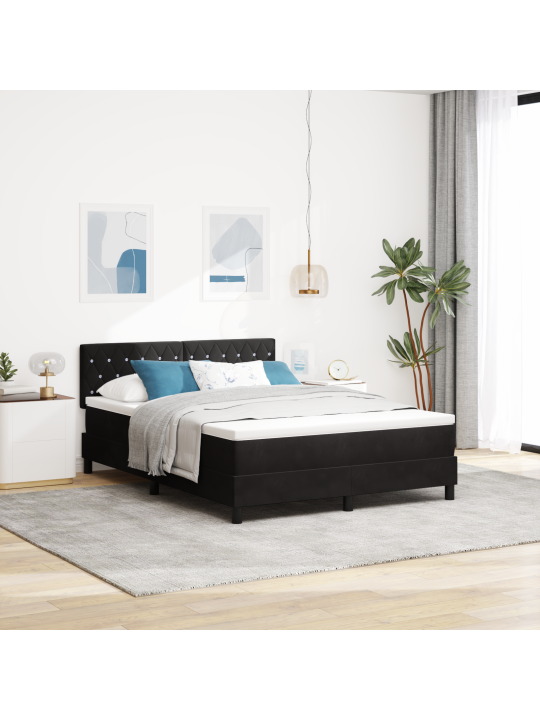 Gultas rāmja gulta ar matraci melna 140x200 cm samts