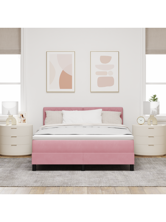 Kaste gultas ar matraci rozā 160x200 cm samts