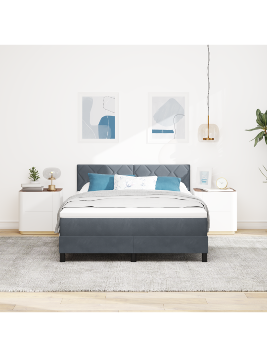 Gultas pamatne ar matraci tumši pelēka 160x200 cm samtā