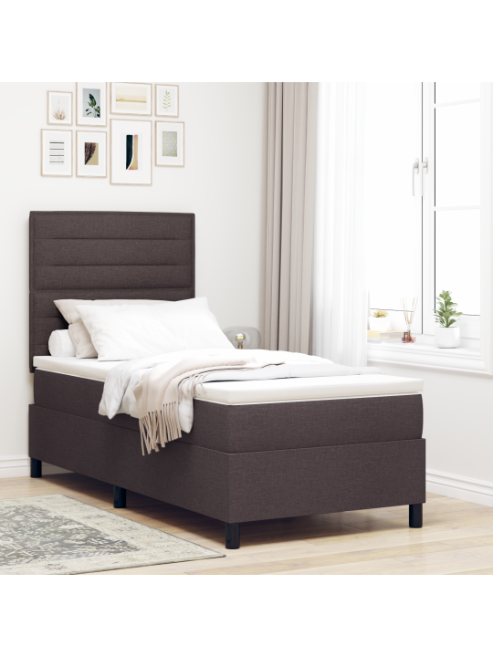 Gultas pamatne ar matraci tumši brūnā krāsā 90x200 cm auduma