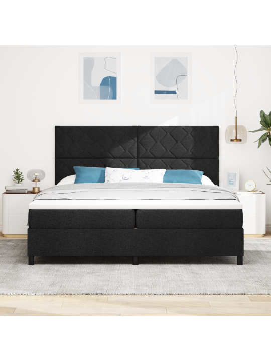 Kastītes atsperes gulta ar matraci melnā krāsā 200x200 cm audumā