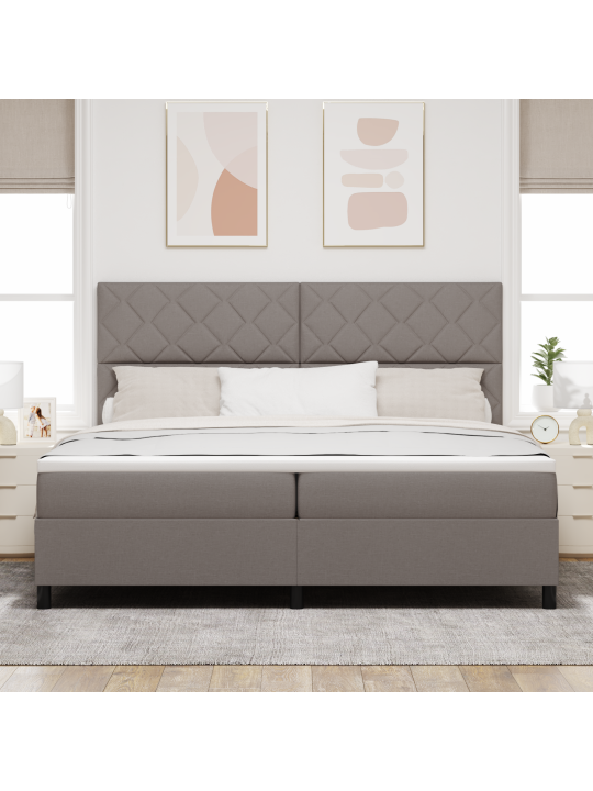 Kastes atsperu gulta ar matrači pelēkbrūns 200x200 cm audums