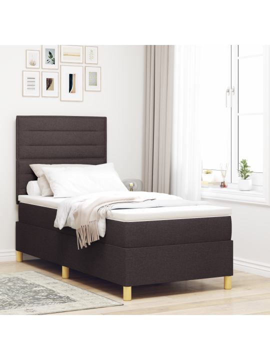 Kastītes atsperes gulta ar matraci tumši brūna 90x200 cm audums