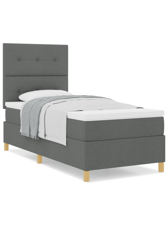 Kastītes pavasara gulta ar matraci tumši pelēka 80x200 cm audums
