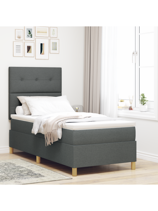 Kastītes pavasara gulta ar matraci tumši pelēka 80x200 cm audums