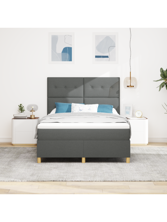 Kastes atsperu gulta ar matraci Tumši pelēks 140x200 cm Audums