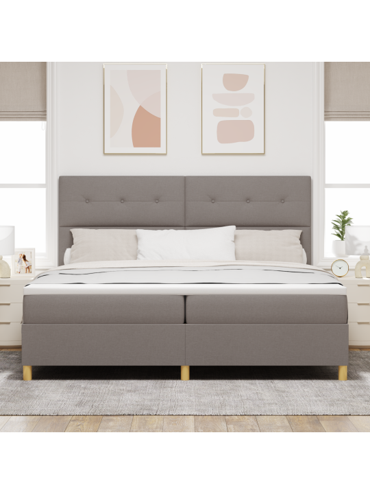 Kaste ar atsperēm un matraci pelēkbrūnā 200x200 cm audumā