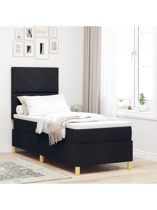 Kastē balstītā gulta ar matraci melna 80x200 cm audums