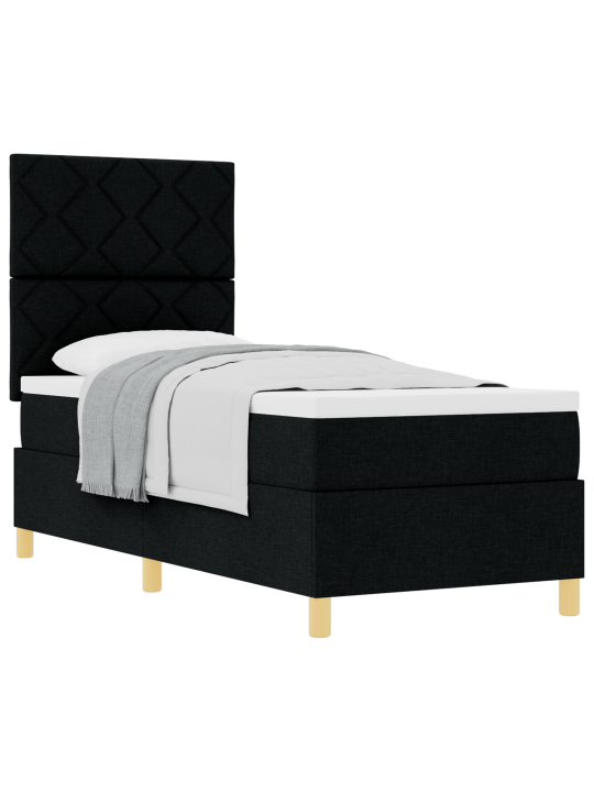 Kastē balstītā gulta ar matraci melna 80x200 cm audums