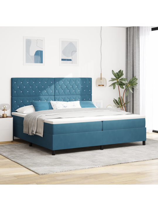 Kaste gultas ar matraci tumši zilā krāsā 200x200 cm samts